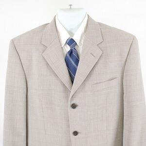 Macy's Material London Tan Glen Plaid Marzatto Wool Blend Sport Coat 40R 3 Butto